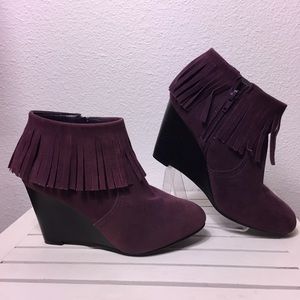 Charming Charlie Fringe Wedge Ankle Boots